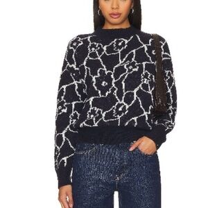 Women's Navy and White Floral Sweater